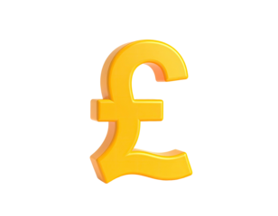 3D render of a golden pound sign against a stark black background