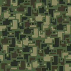 Camouflage pattern background seamless . Classic clothing style masking camo repeat print. Green brown black olive colors forest texture