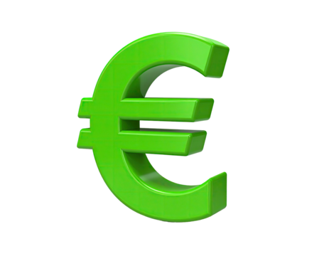Shiny, three-dimensional green European currency symbol, isolated on black