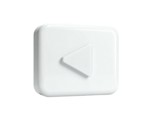 A glossy white 3D square with a raised left arrow, isolated on black