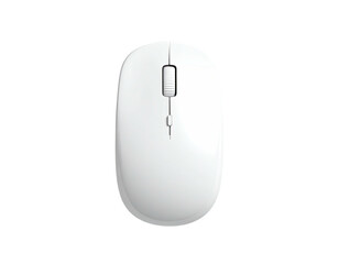 A top-down view of a modern, white wireless computer mouse on a black background