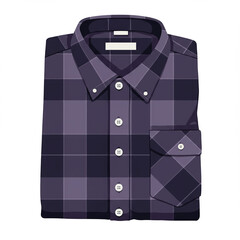 Flannel shirt folded neatly with dark purple, black, and gray plaid pattern, featuring button-up front, chest pocket, and classic collar, symbolizing comfort, casual style, and timeless everyday wear