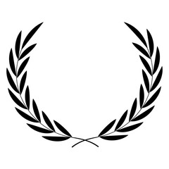 Black circular laurel olive branches greek wreath. Black round branches with leaves collection. Symbol of victory, honor, success, achievement, and glory. Vintage Greek olive foliate ornaments pack.