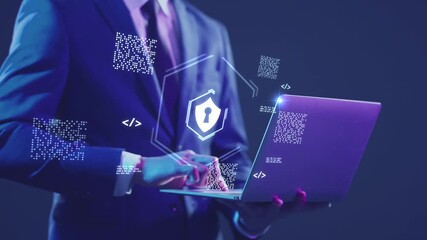 Corporate Cyber Security and Risk Management. A professional manages company security protocols on a digital device, symbolizing the protection of sensitive business assets, client data, and critical  - Powered by Adobe