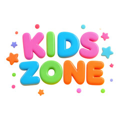 Colorful Kids Zone Text with Transparent Background, 3D Neon Design Element