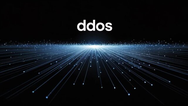 DDoS Attack in cyberspace: Dynamic digital abstract depicts a distributed denial-of-service attack, data flow streams and data network activity.