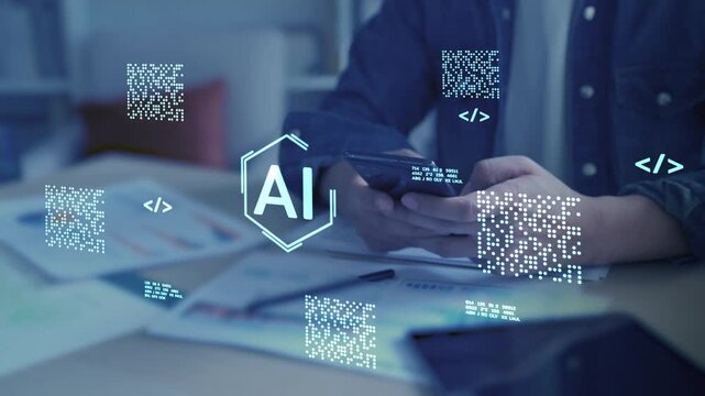 Computer coding prompt cyber security futuristic artificial intelligence in business finance, AI-powered analyze big data, showing charts and performance metrics for strategic planning.