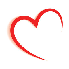 Minimalist Simple Red Heart Outline Shape Drawing with Soft Shadow Effect for Romantic Design Elements