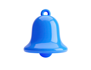 A glossy, 3D-rendered blue bell, isolated on a black background