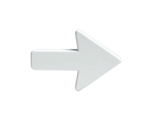 3D rendered white arrow pointing right on a transparent or black background