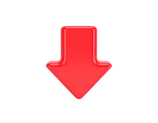 Glossy, three-dimensional red arrow pointing downwards against a solid black background