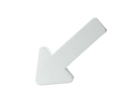 A tilted 3D-rendered arrow pointing downwards on a stark black background