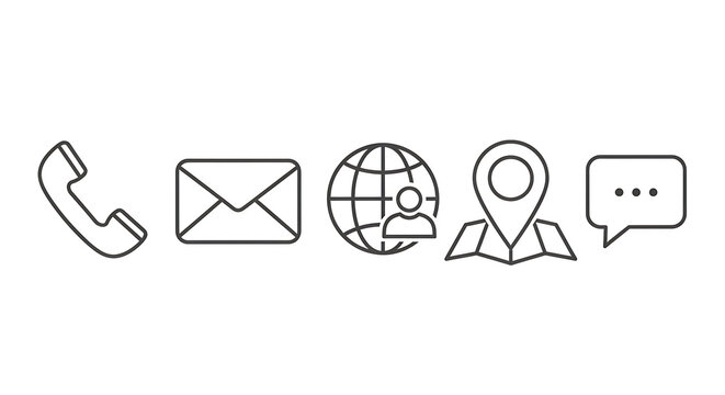 Various contact method icons including phone email globe location and chat on a white background created with generated ai