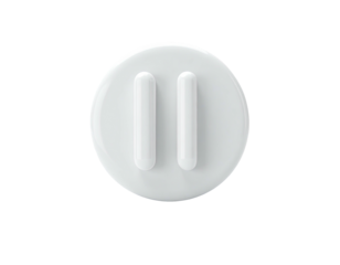 White, circular control symbol with two vertical lines, floating against black