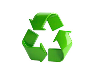 Obraz premium Glossy, bright green recycling symbol floating against a black background