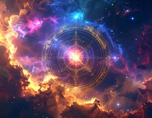 Cosmic symbol in a vibrant nebula