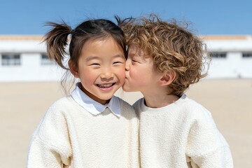 Two joyful children share a playful moment, capturing the essence of innocence and friendship on a sunny day.