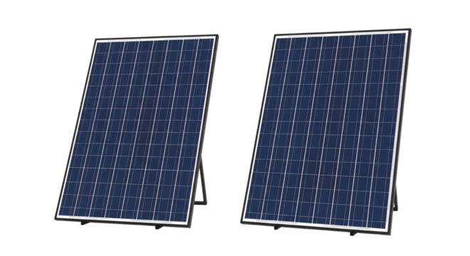 Two Portable Solar Panels Standing Upright solar energy