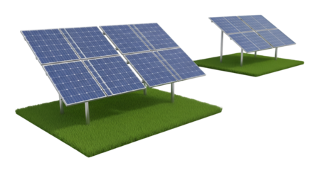 Two Solar Panel Arrays on Green Grass Patches image