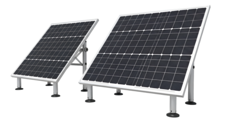 Two Solar Panel Arrays on White Stands solar panels