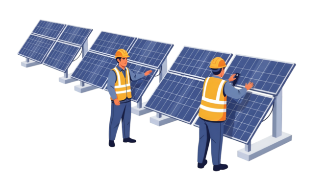 Two Workers Inspecting Solar Panels image 00792913a0222d28e0549adeb3af79d8dr