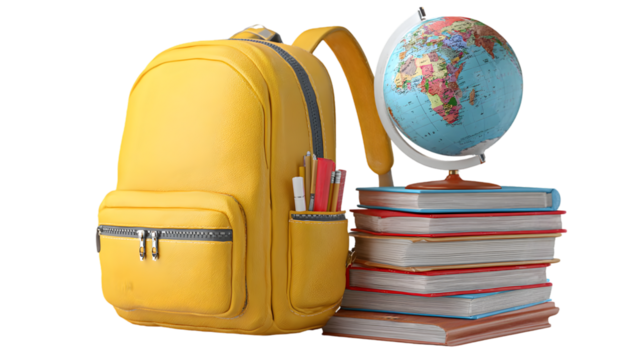 Back to School: Education Theme with Textbooks and Map