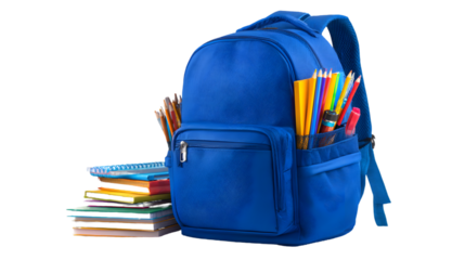 Blue School Backpack Filled with Colorful Supplies