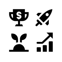 Icon set depicting business startup, growth, and success
