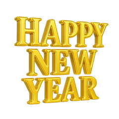 Happy New Year 3D golden text on transparent background PNG