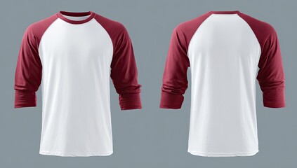 White t-shirt with maroon raglan sleeves