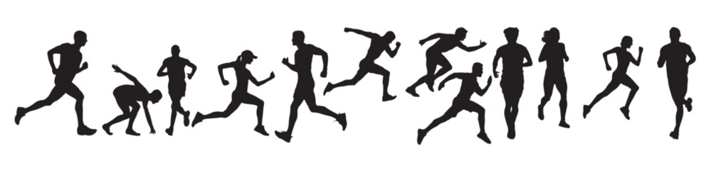 runners silhouette on white background