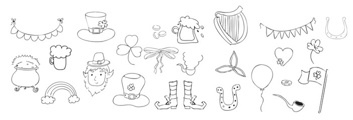 saint patrick day elements decoration doodle set line