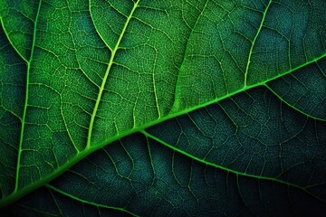 Close-up of a vibrant green leaf's intricate veins