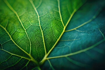 Close-up of a vibrant green leaf's intricate vein structure
