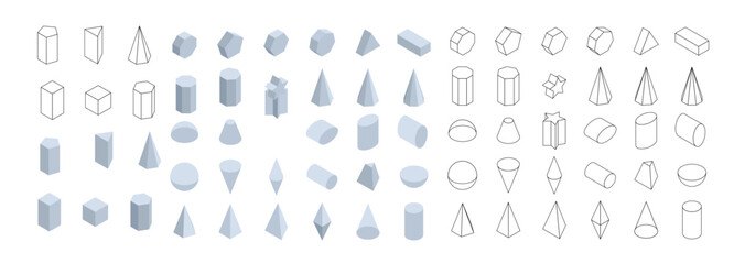  set of d basic geometric shapes isometric shapes vector illustration