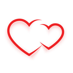 Two Connected Red Heart Outlines Graphic Symbolizing Couple Love Relationship and Romantic Union Design