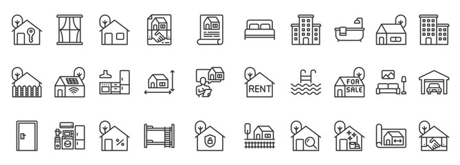 Real Estate Vector Line Icons, Home, House, Building vector