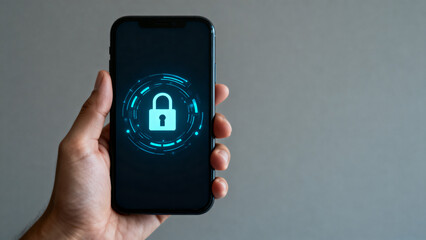Hand holding smartphone with lock icon