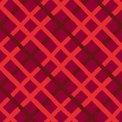 Christmas plaid vector pattern, seamless hand paint lines background, red diagonal stripes