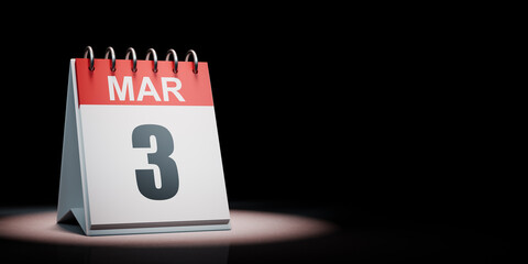 March 3 Calendar Spotlighted on Black Background