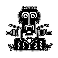 Logo or sticker emblem off biker on a motorcycle, hand draws black and white illustration in tribe(ethnic) style. Riding motorbike flat icon and sign. flat. Isolated on white background