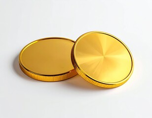 Two golden coins sit on a white surface, overlapping