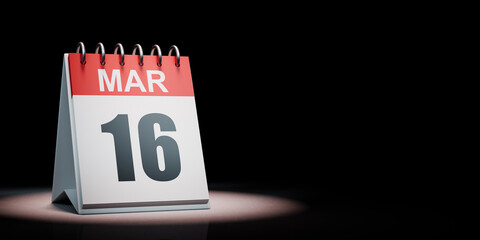 March 16 Calendar Spotlighted on Black Background