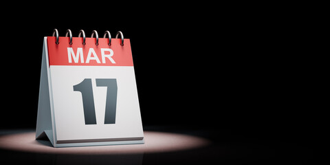 March 17 Calendar Spotlighted on Black Background