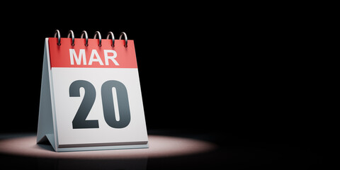 March 20 Calendar Spotlighted on Black Background