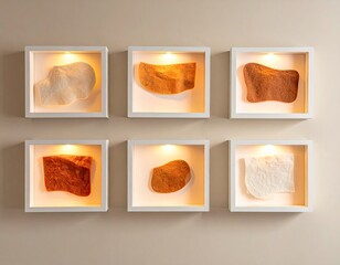 6 framed color-graded sandy art pieces on a beige wall
