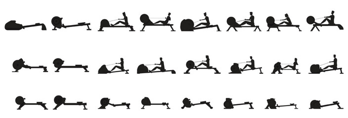 Rowing machine icons set cartoon vector active row