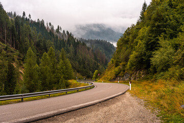 Scenic Mountain Landscape in the Dolomites, Italy. Road in the Italian Dolomites. 