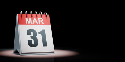 March 31 Calendar Spotlighted on Black Background