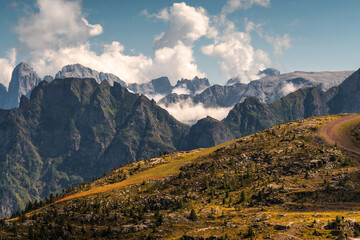 Scenic Mountain Landscape in the Dolomites, Italy. Alpine Meadow with Peaks of the Dolomites